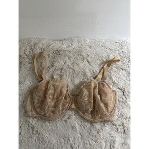Delimira Bra Size 38D Tan Unlined Underwire Adjustable Clasp Back  Lace Feminine